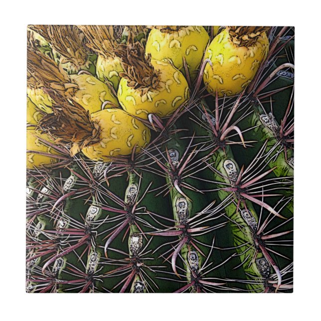 Desert Southwest Cactus Yellow Green  Tile (Front)