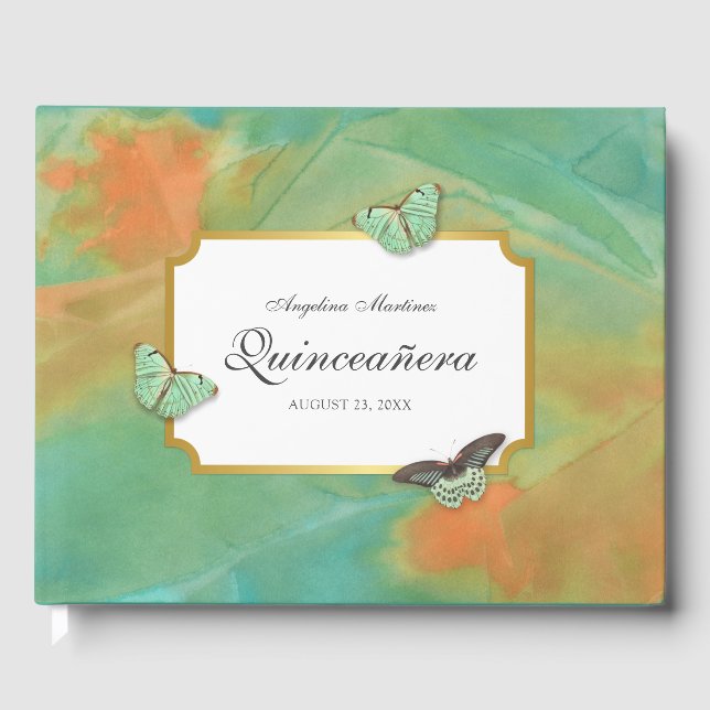 Desert Southwest Colours Butterflies Quinceanera Guest Book (Front)