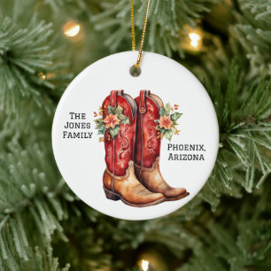Desert/Southwest Cowboy Christmas Boots Ceramic Tree Decoration
