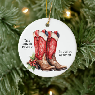 Desert/Southwest Cowboy Santa Christmas Boots Ceramic Tree Decoration