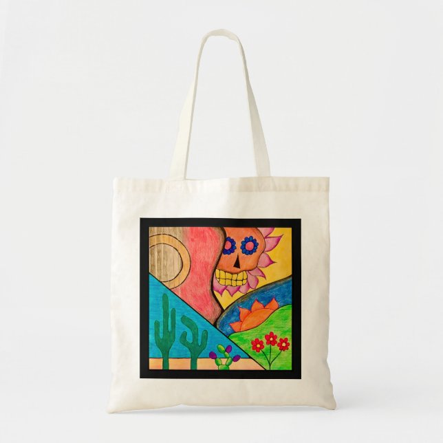 Desert Southwest Day of the Dead Skull Tote Bag (Front)
