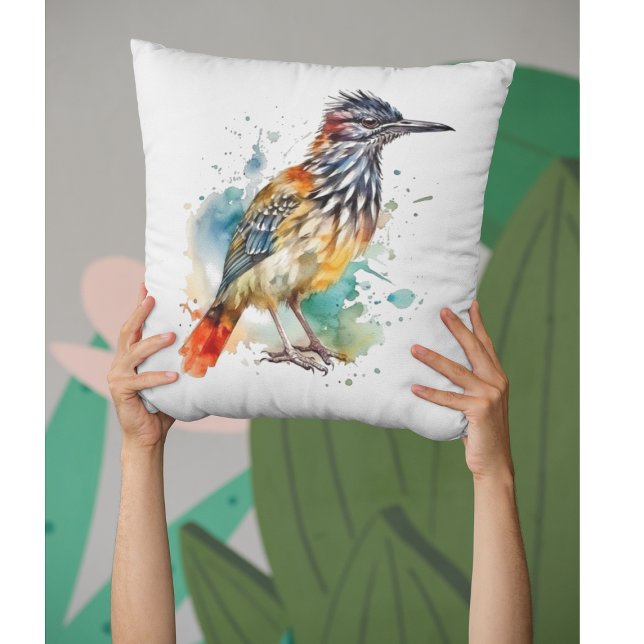 Desert Spirit, Roadrunner in Watercolor  Cushion (Creator Uploaded)