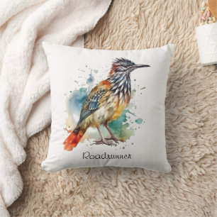 Desert Spirit, Roadrunner in Watercolor custom Cushion