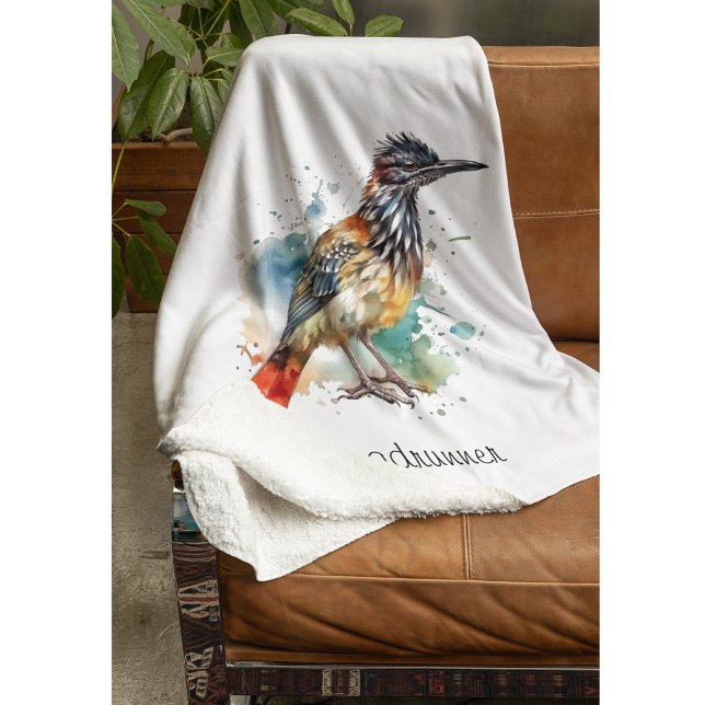 Desert Spirit, Roadrunner in Watercolor, custom Fleece Blanket (Creator Uploaded)