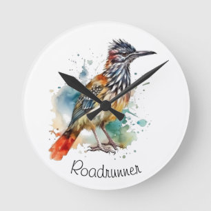 Desert Spirit, Roadrunner in Watercolor, custom Round Clock