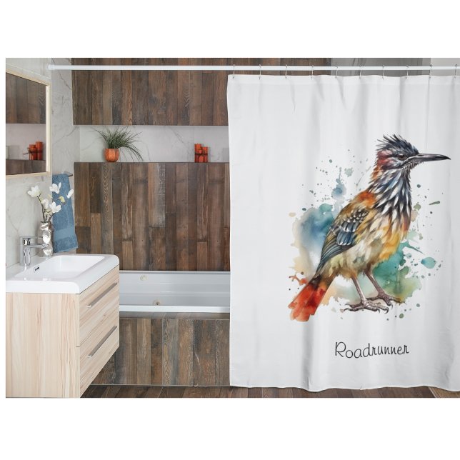Desert Spirit, Roadrunner in Watercolor custom Shower Curtain (Creator Uploaded)