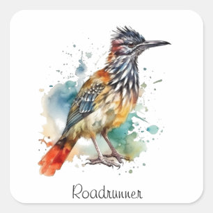 Desert Spirit, Roadrunner in Watercolor custom Square Sticker