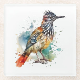 Desert Spirit, Roadrunner in Watercolor Glass Coaster