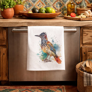 Desert Spirit, Roadrunner in Watercolor Tea Towel