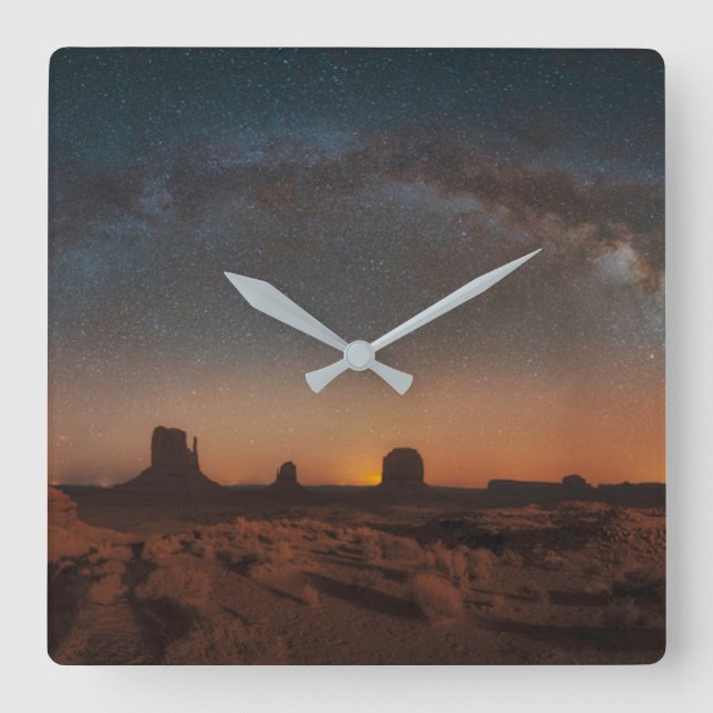 Desert | Starry Sky Over A Desert Landscape Square Wall Clock (Front)