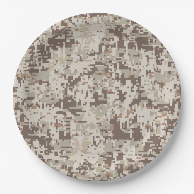 Desert Style Digital Camouflage Pixels Decor Paper Plate (Front)