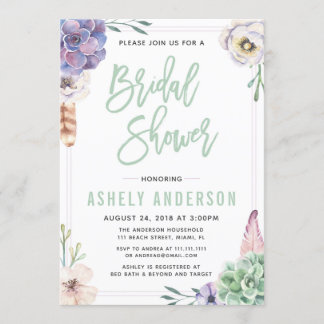 Desert Succulent Boho Bridal Shower Invitation