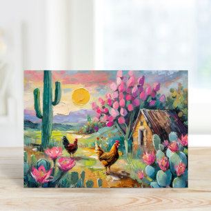 Desert Succulent Farm Landscape with Chickens Card