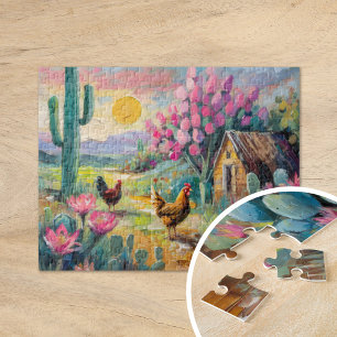 Desert Succulent Farm Landscape with Chickens Jigsaw Puzzle