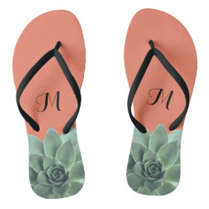 Desert Succulent Monogram Green and Peach Jandals