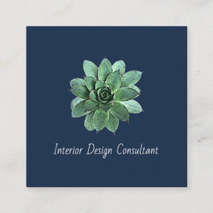 Desert Succulent QR code Modern Navy Blue Square Business Card
