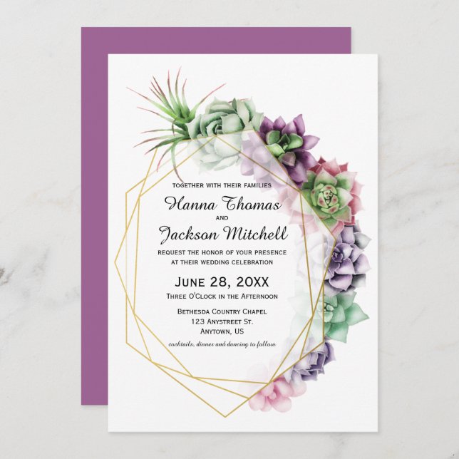 Desert Succulent Wedding Invitation (Front/Back)