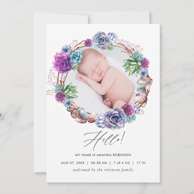 Desert Succulents Birth Announcement Photo Card (Front)