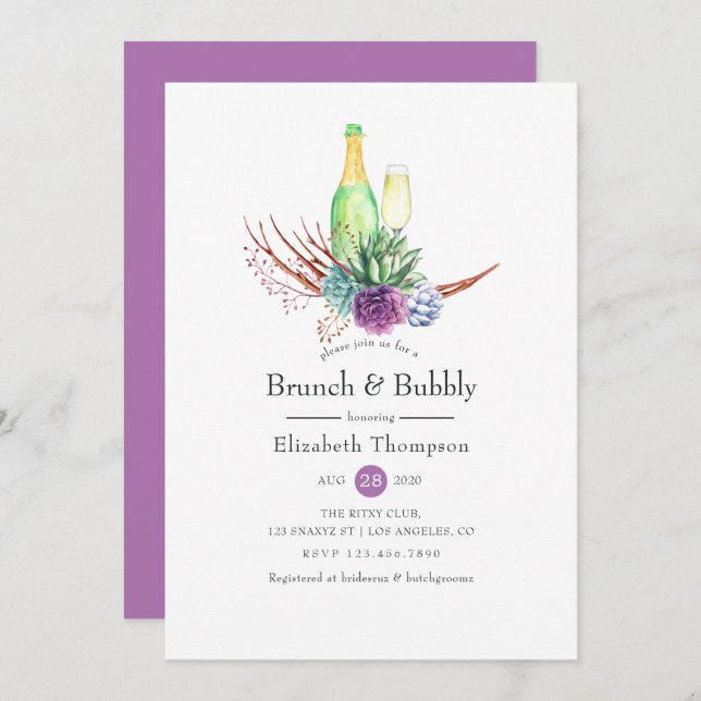 Desert Succulents Brunch and Bubbly Bridal Shower Invitation (Front/Back)
