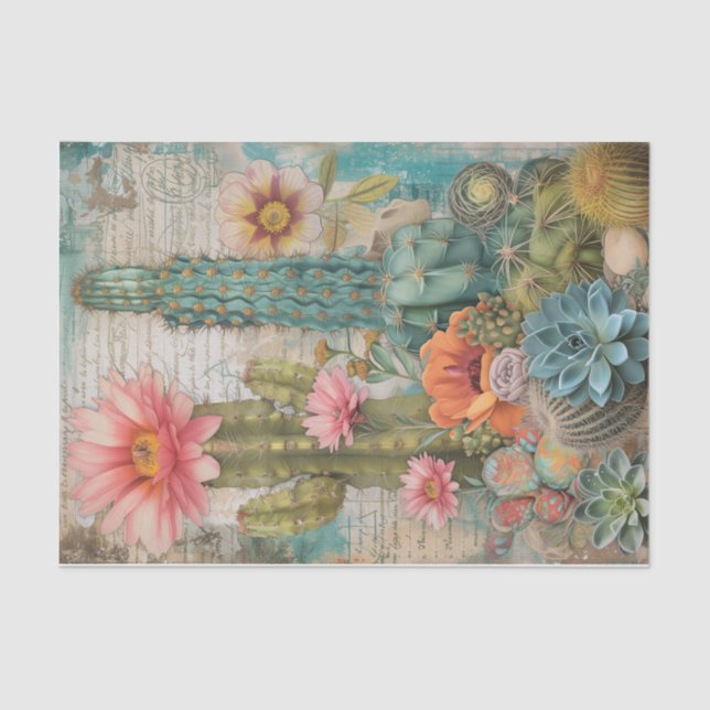 Desert Succulents Flowering Cacti Decoupage Tissue Paper (Front)