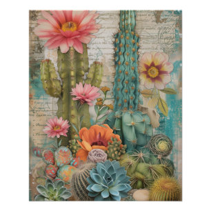 Desert Succulents Flowering Cacti  Poster