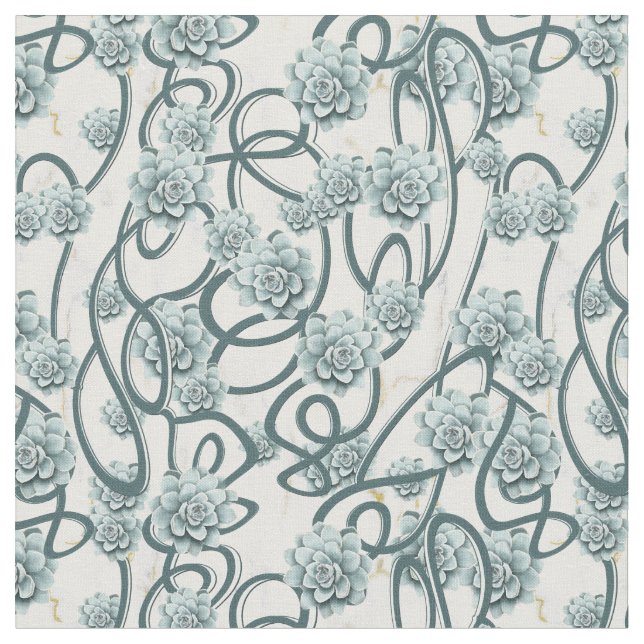 Desert Succulents for a Modern repeat Pattern Fabric (Close Up)