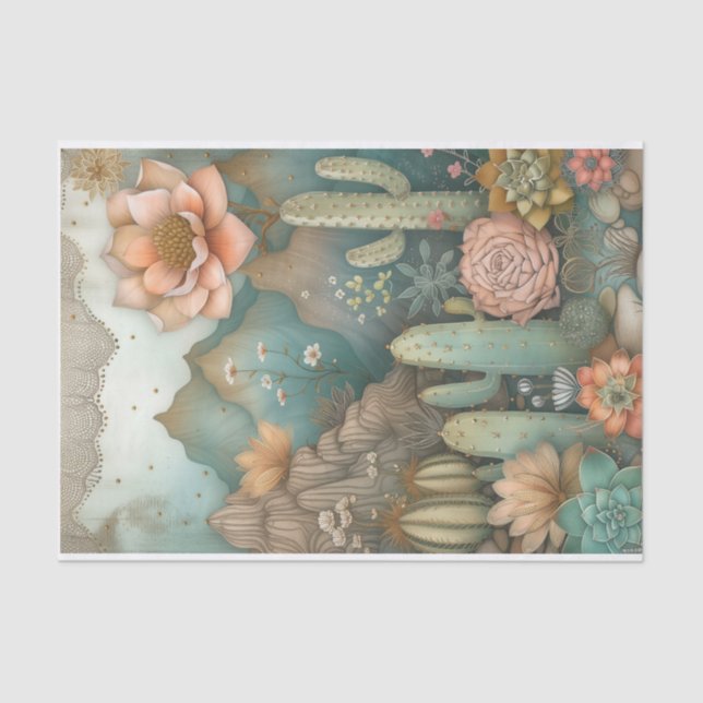 Desert Succulents Watercolor Decoupage Tissue Paper (Front)