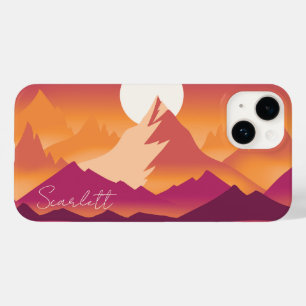 Desert Sun Mountain Peaks Landscape Illustration Case-Mate iPhone 14 Case