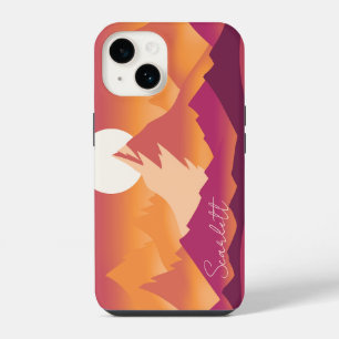Desert Sun Mountain Peaks Landscape Illustration iPhone 14 Case