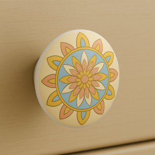 Desert Sunrise Colours Modern Mandala Folk Art Ceramic Knob