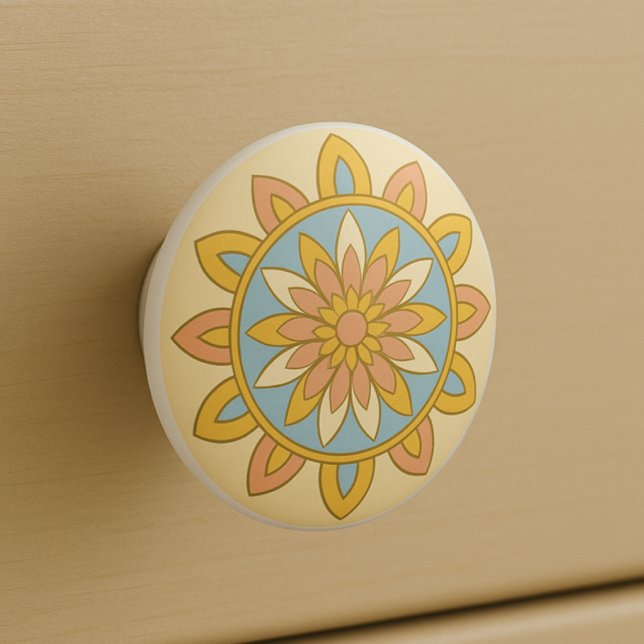 Desert Sunrise Colours Modern Mandala Folk Art  Ceramic Knob (Creator Uploaded)
