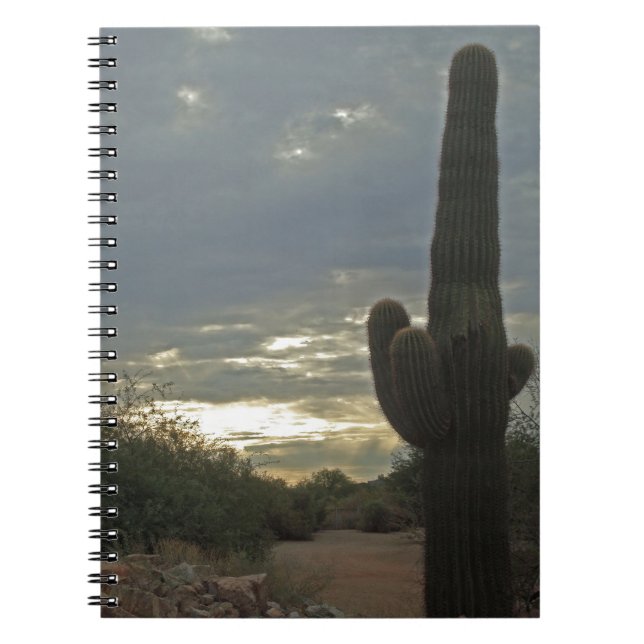 Desert Sunrise Saguaro Cactus Photo Peaceful Spiral Notebook (Front)