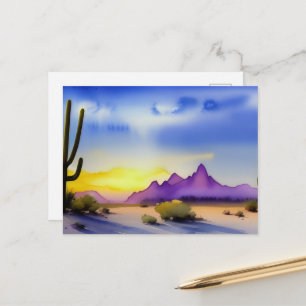 Desert Sunrise Scenic Watercolor Postcard
