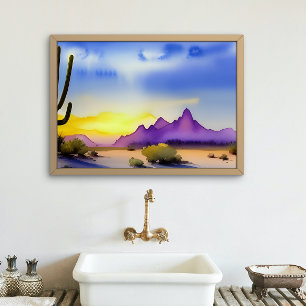 Desert Sunrise Scenic Watercolor  Poster