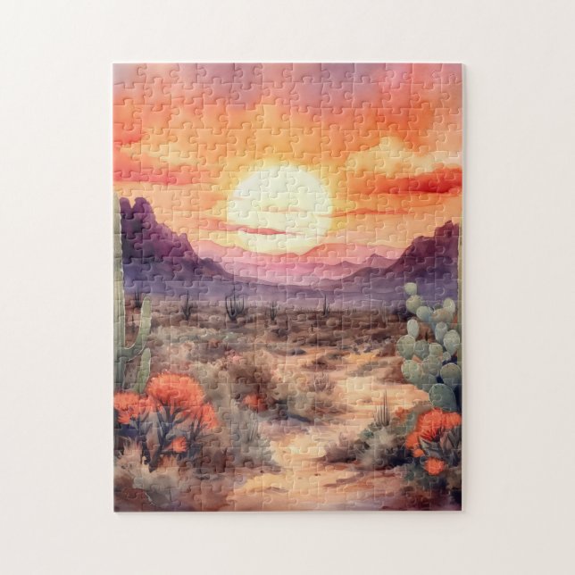 Desert Sunset Cactus Jigsaw Puzzle (Vertical)