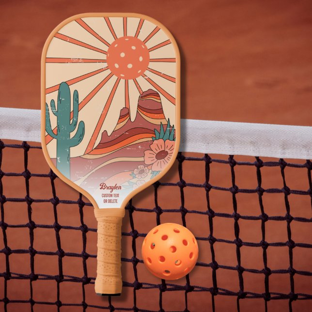 Desert Sunset Cactus Mesa Mountains Custom Text Pickleball Paddle (Creator Uploaded)