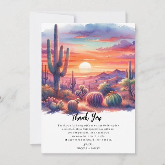 Desert Sunset Glow Watercolor Southwest Thank You Invitation (Front)