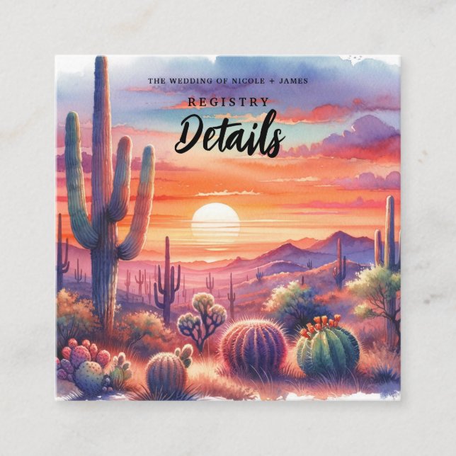 Desert Sunset Glow Watercolor Southwestern Details Square Business Card (Front)