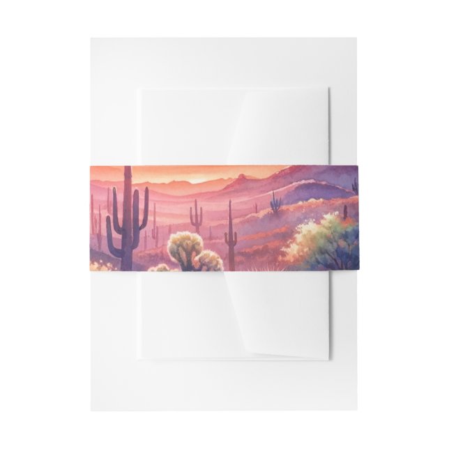 Desert Sunset Glow Watercolor Southwestern Wedding Invitation Belly Band (Front Example)