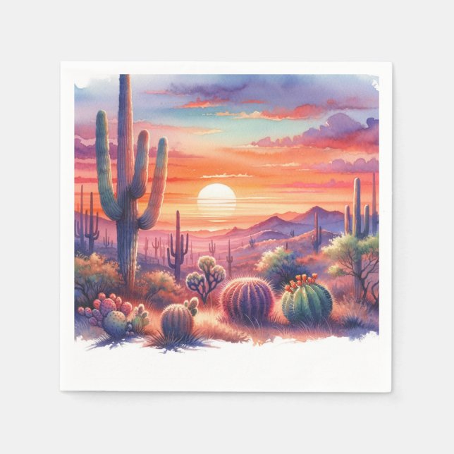 Desert Sunset Glow Watercolor Southwestern Wedding Napkin (Front)