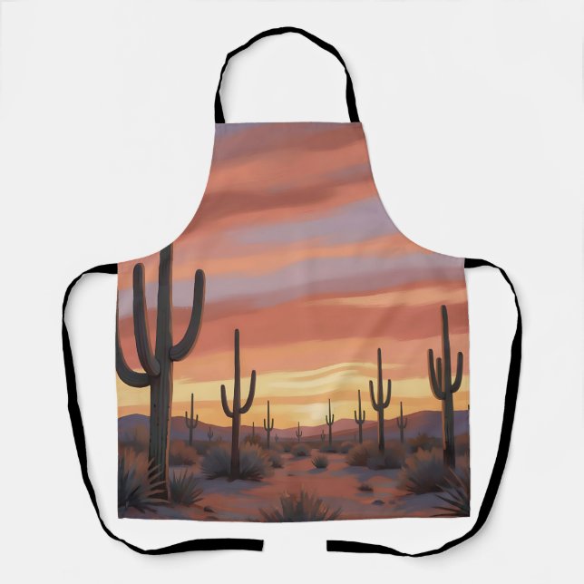 Desert Sunset Saguaro Cactus Landscape Apron (Front)