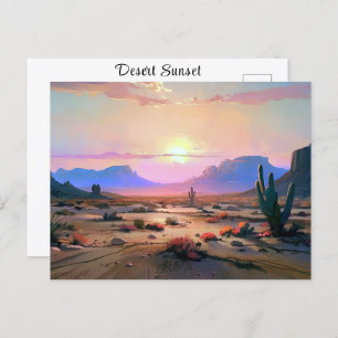 Desert Sunset Sunrise Painting Colourful Haze Clou Postcard