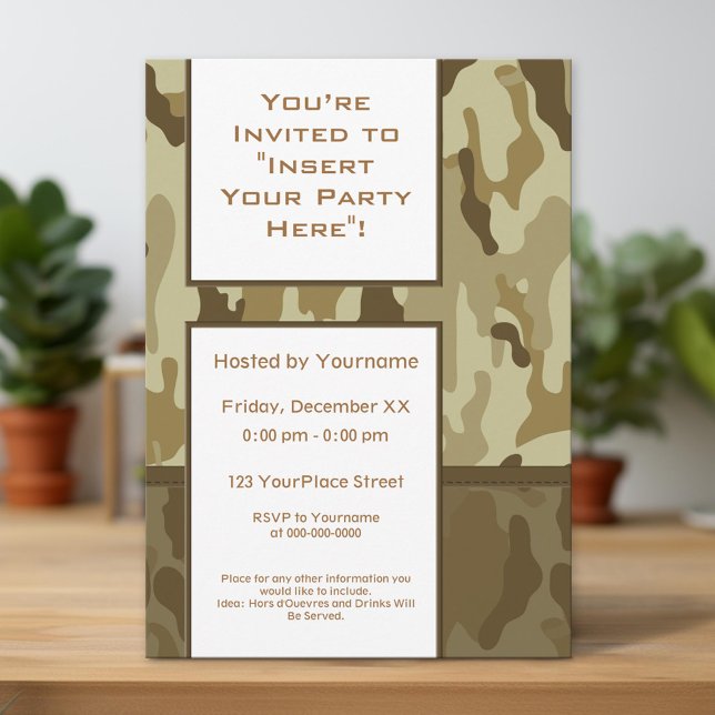 Desert Tan Military Camouflage Party Invitation (Unique Invitation)