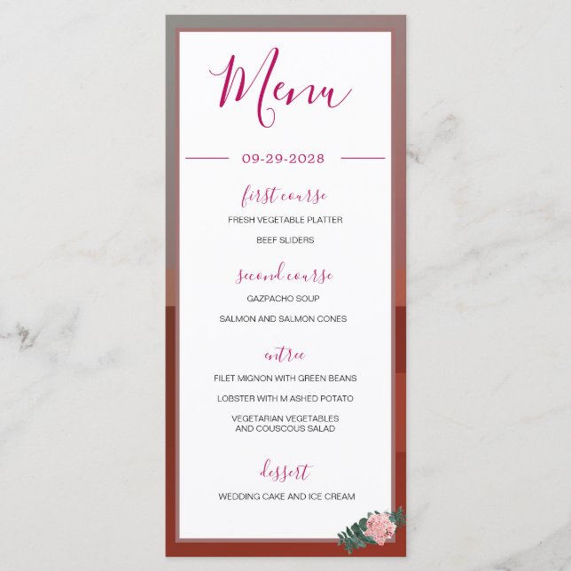 Desert Teepee Boho Rustic Floral Pink Monogram Menu (Front)
