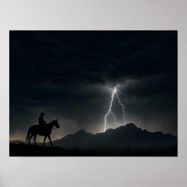Desert Thunderstorm Poster - Lightning Strike  (Front)