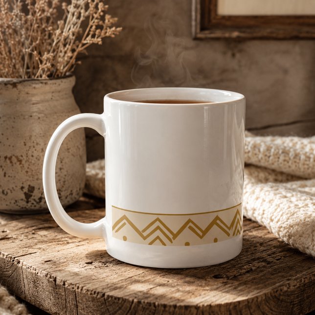 Desert Trail Lines Classic Mug, 11 oz Coffee Mug (Minimal folklore pattern with soft sand tones for relaxed kitchen shelf decor)