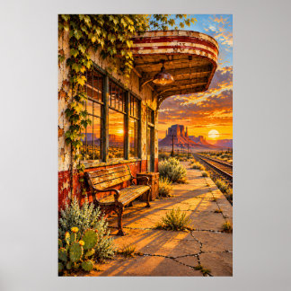 Desert Train Depot - Golden Americana Poster