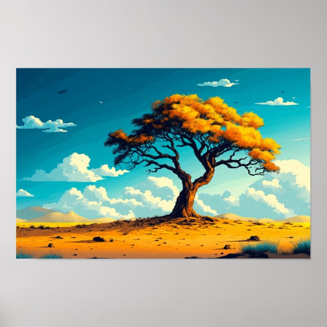 Desert Tree Illustration Watercolour Drawing Poster (Front)