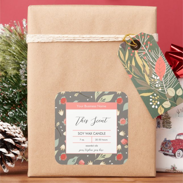 Desert Tropical Abstract Leaves  Candle Label (Holiday)