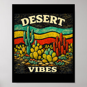 Desert Vibes Retro Cactus Design Outdoor Boho Poster